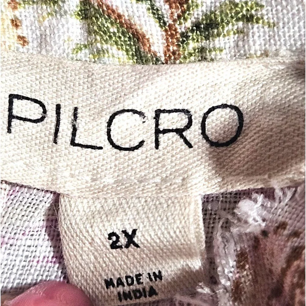 Pilcro Women Linen Sleeveless Floral Blouse 2X Vacation Core Coastal Style - Picture 3 of 10